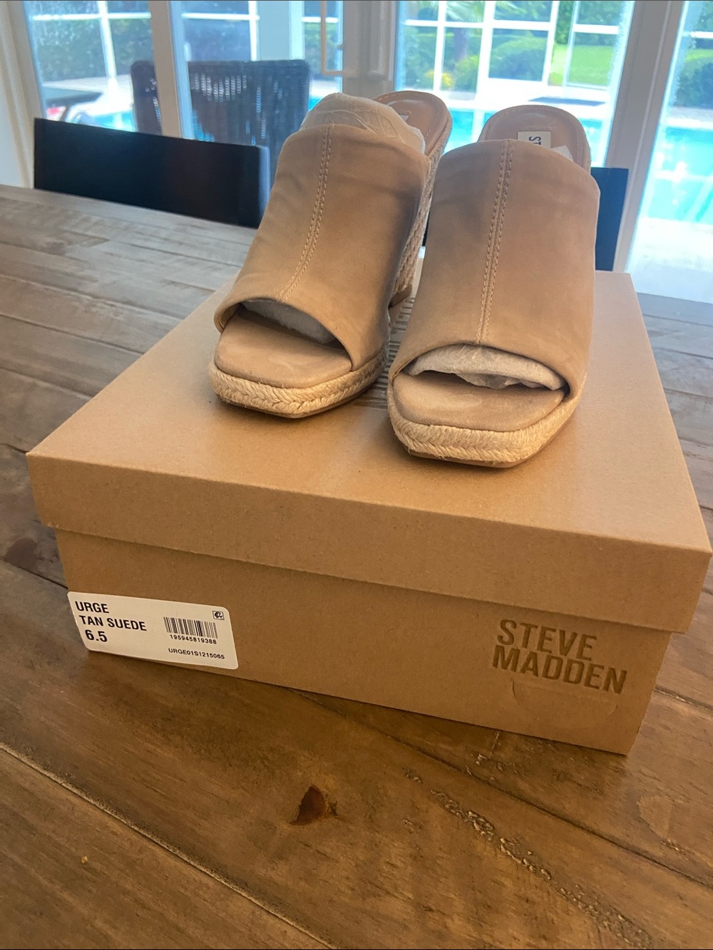Steve Madden Urge Tan Suede Espadrille Wedge Mules